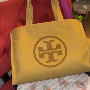 Tory Burch Mustard Yellow Canvas Tote